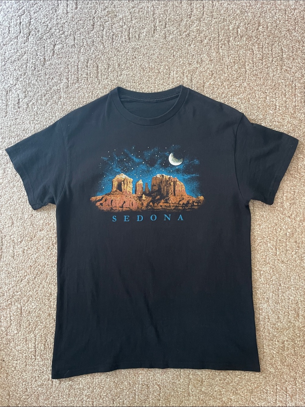 Vintage Sedona Black Graphic Tee with Desert Night Scene